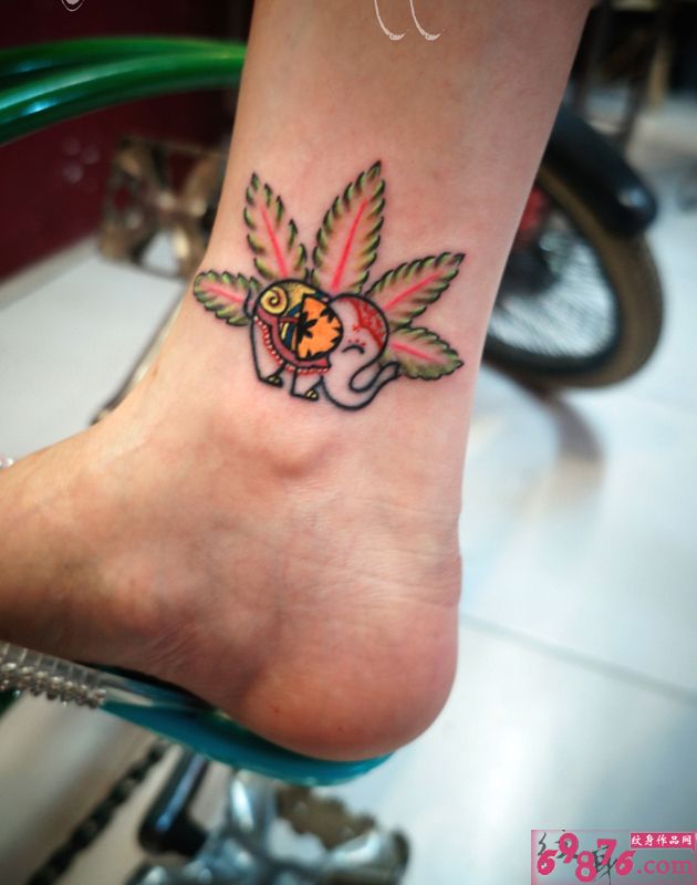 麻叶大象小清新脚踝纹身图片缩略频道推荐图