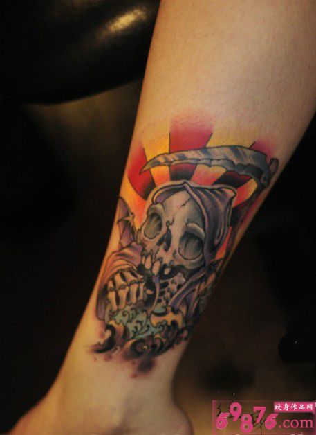 欧美风另类死神脚踝纹身图片