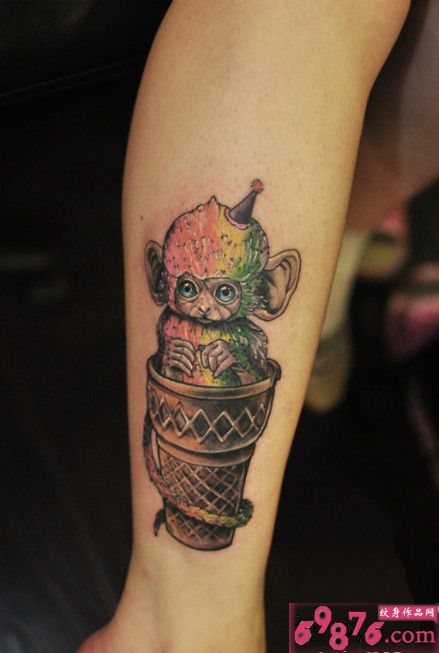冰淇淋小萌猴脚踝纹身图片