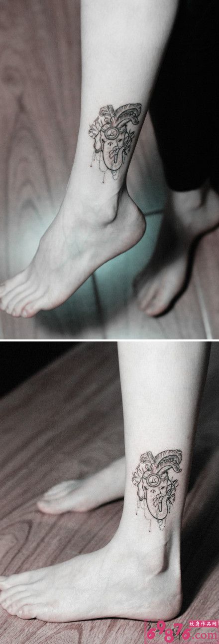 清新羽毛小象头像脚踝纹身图片