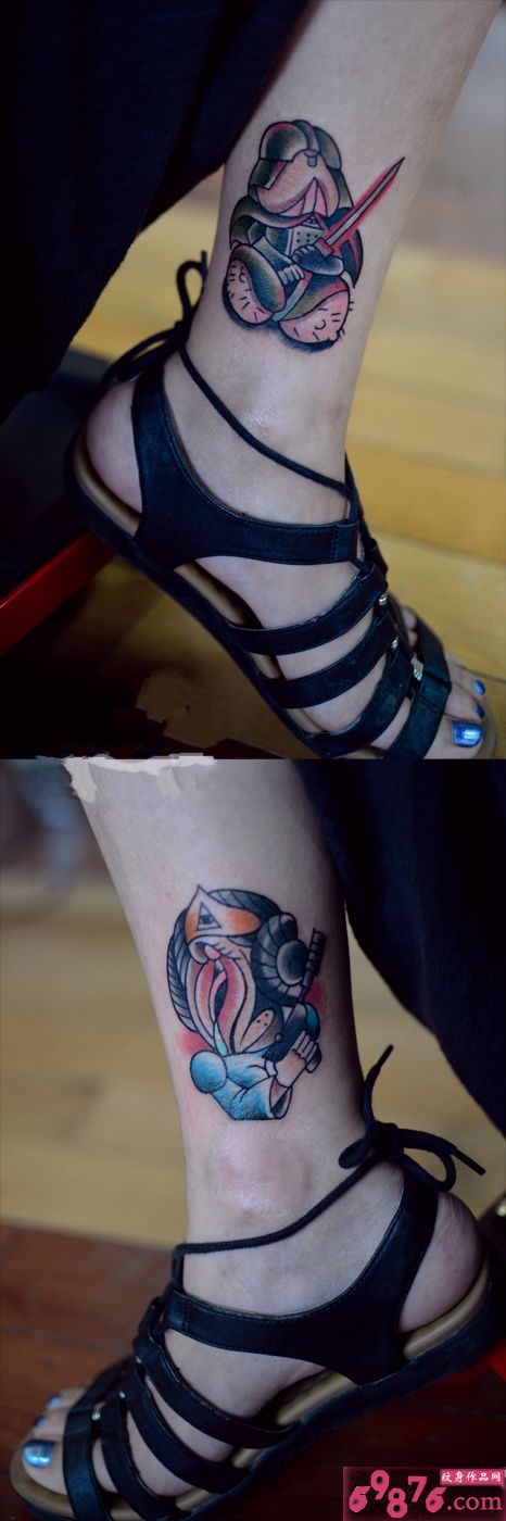 另类艺术脚踝纹身图片