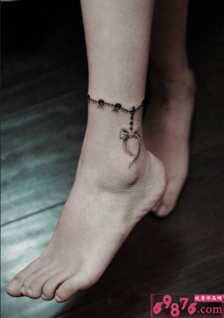 蝴蝶结脚链时尚纹身图片