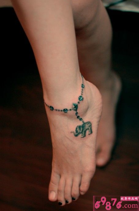 可爱小象脚链时尚纹身图片