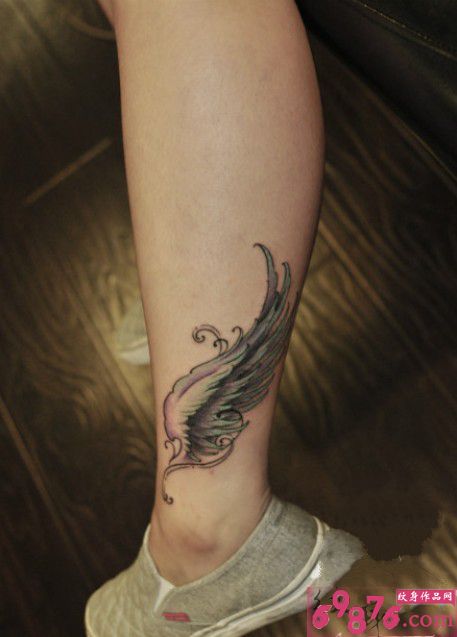 单翅羽翼脚踝纹身图片