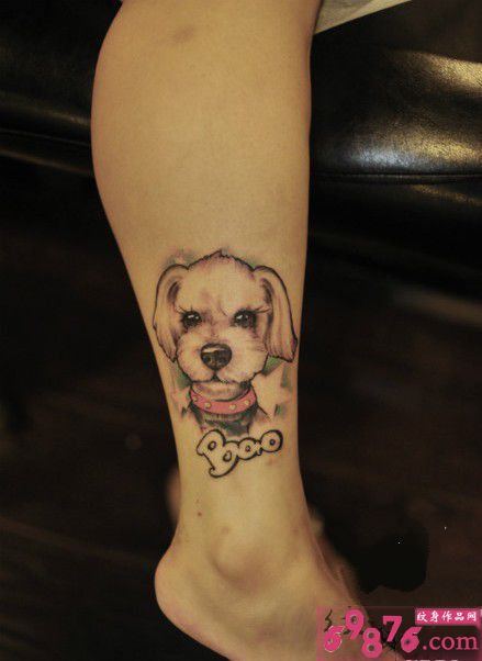 可爱狗狗肖像脚踝刺青图片