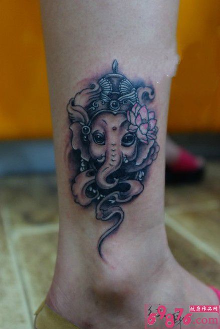 小象神脚踝纹身图片