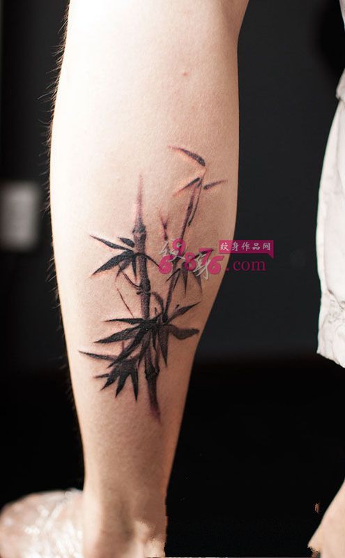 清新竹子脚踝纹身图片