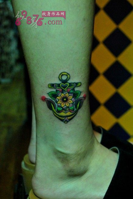 小清新船锚脚踝纹身图片