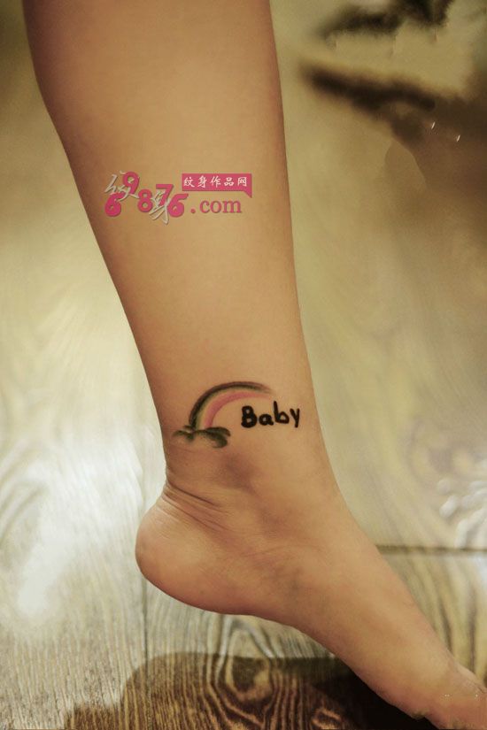 小清新彩虹脚踝纹身图片