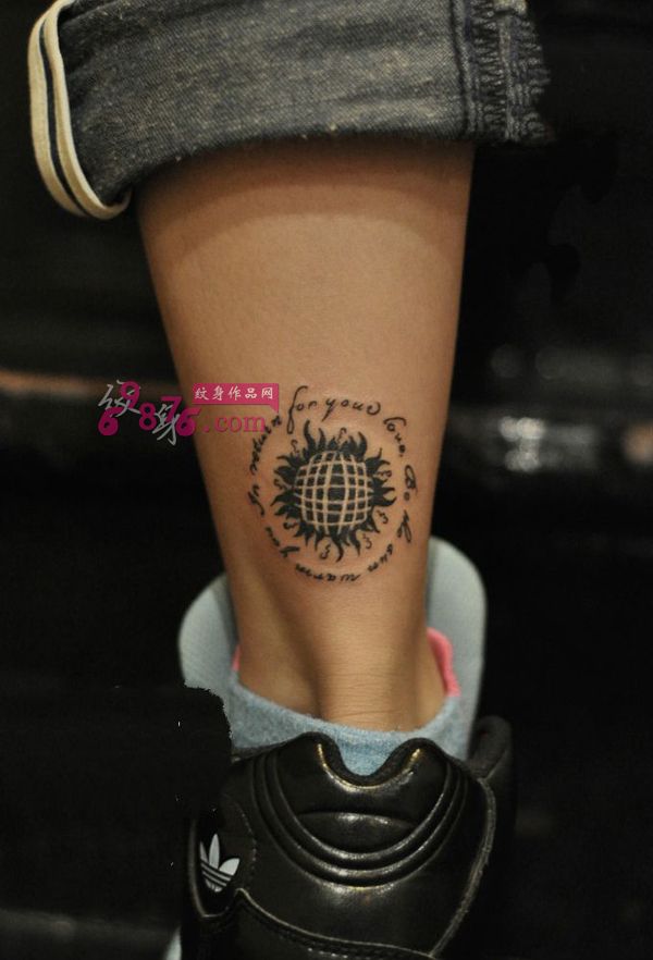创意英文印章脚踝纹身图片