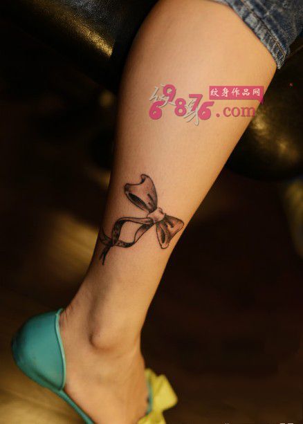 小清新蝴蝶结脚踝纹身图片
