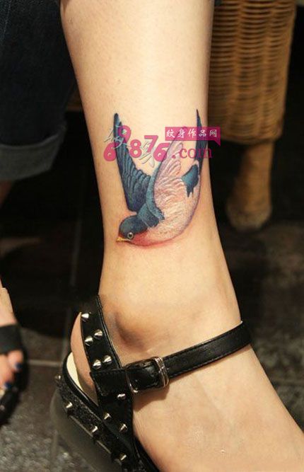 小清新燕子脚踝纹身图片