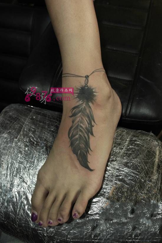 羽毛脚链时尚纹身图片