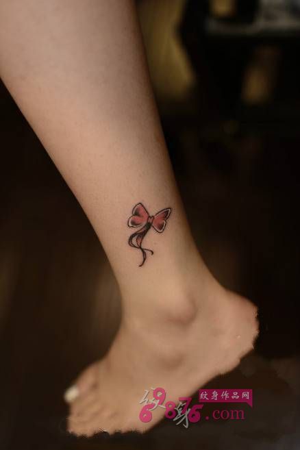 脚踝小清新蝴蝶结纹身图片