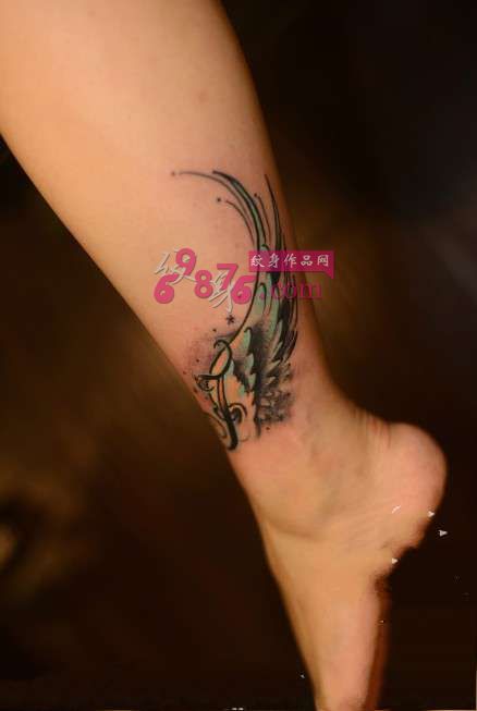 小清新翅膀脚踝纹身图片