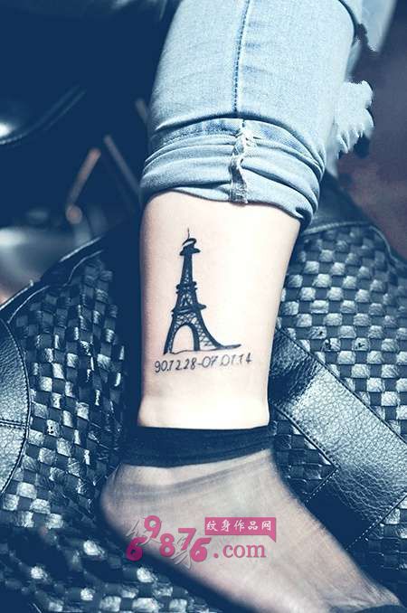 埃菲尔铁塔创意脚踝纹身图片