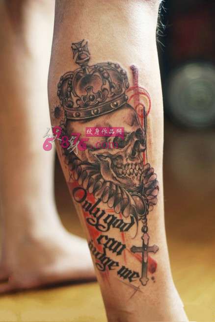 欧美复古骷髅国王脚踝纹身图片