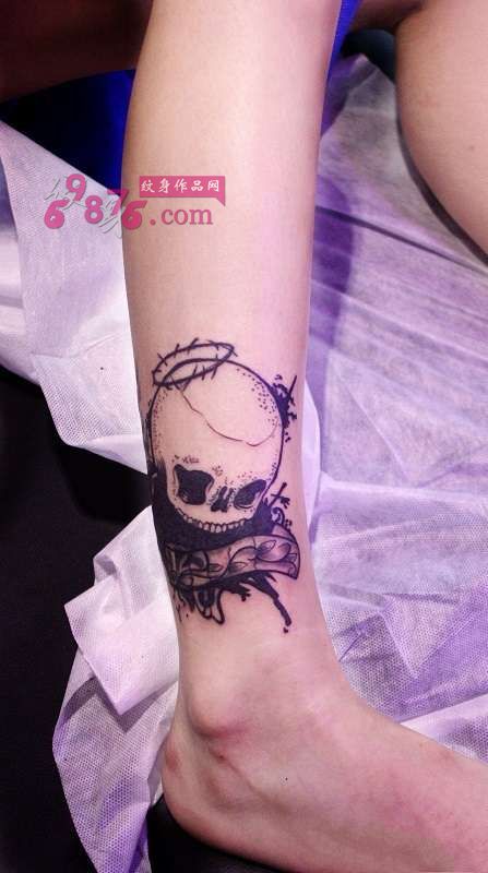创意脚踝萌骷髅头纹身图片