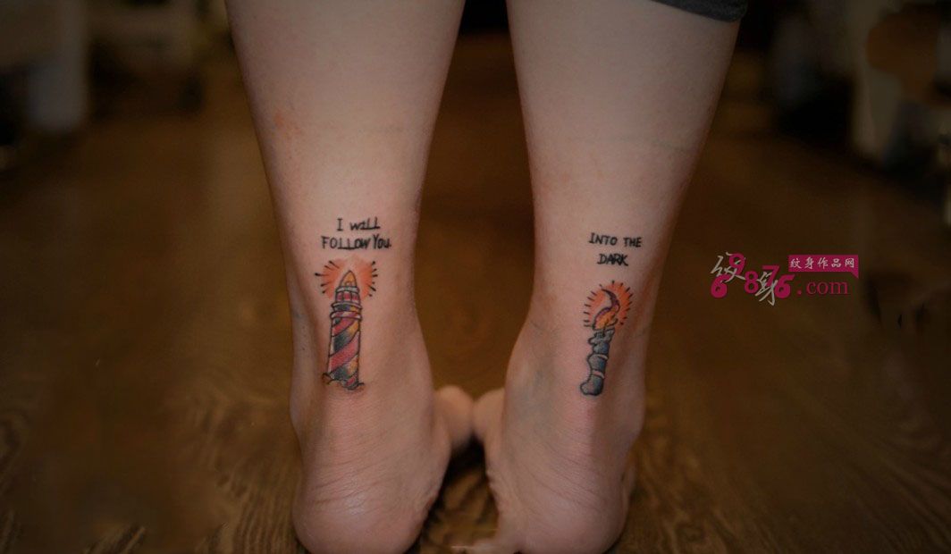 另类脚踝蜡烛纹身图片