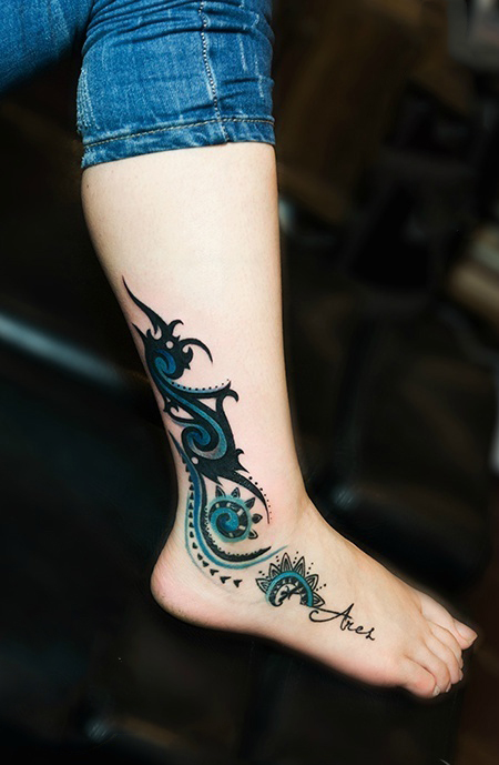 脚踝创意梵花图腾纹身图片