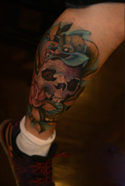 彩色骷髅脚踝纹身图片