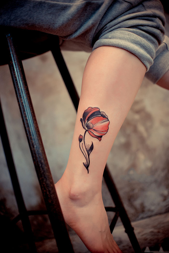 美腿粉色花朵时尚纹身图片