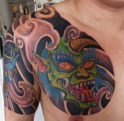 非常好看的般若半甲纹身