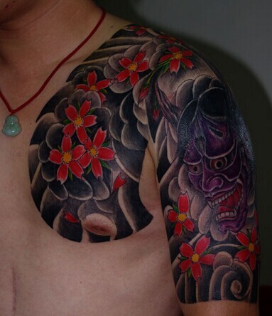 非常好看的般若半甲纹身