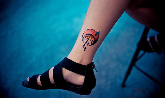 脚踝创意月亮雨时尚纹身图片
