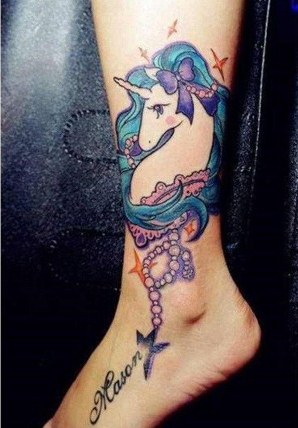 脚踝彩色独角兽纹身图案图片