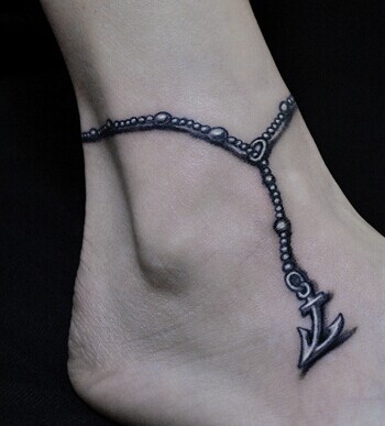 女生船锚脚链单色气质纹身图片