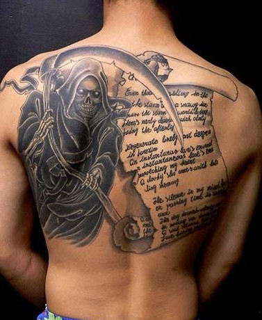 欧美风格的满背死神纹身