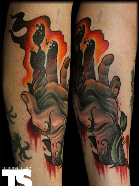 脚部个性火焰手纹身图案图片