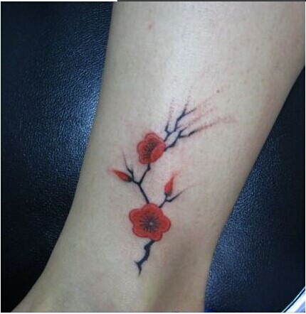 女生脚部美丽的梅花纹身图图片