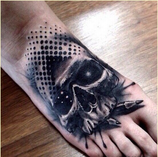 时尚潮流脚背骷髅头纹身图案图片