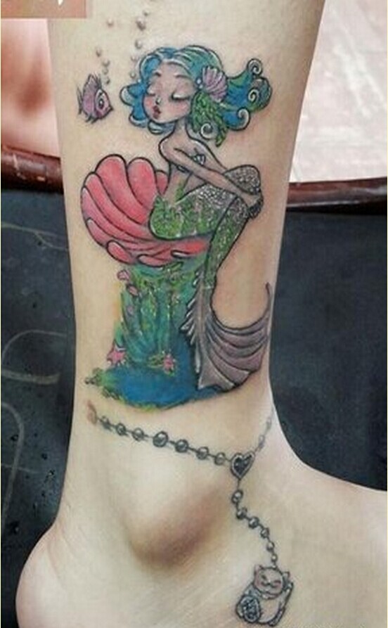 女性脚踝漂亮美人鱼脚链纹身图案欣赏图片