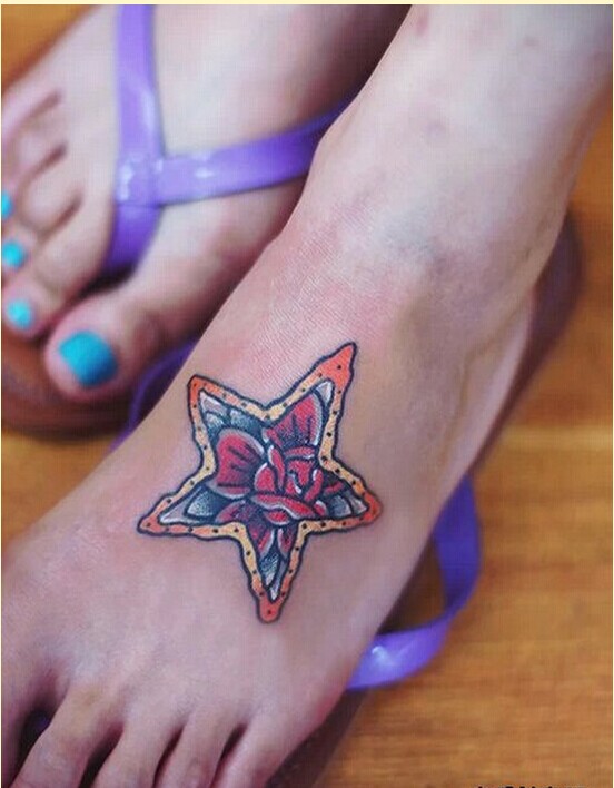 女性脚背个性漂亮星花纹身图片图片