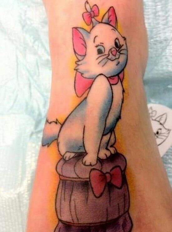 时尚脚背个性卡通猫咪纹身图案图片