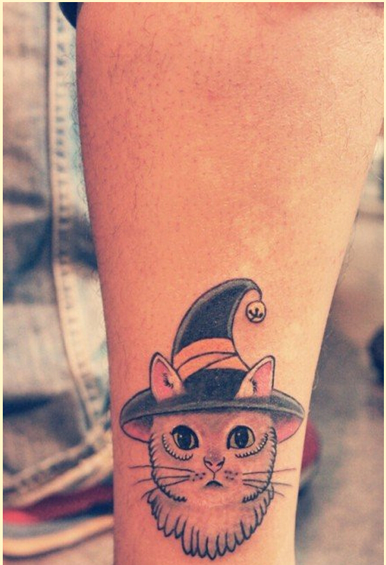 个性脚踝漂亮好看的卡通猫咪纹身图案图片