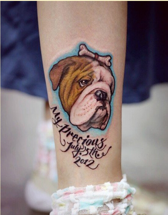 个性女性脚踝时尚好看的汪星人纹身图图片