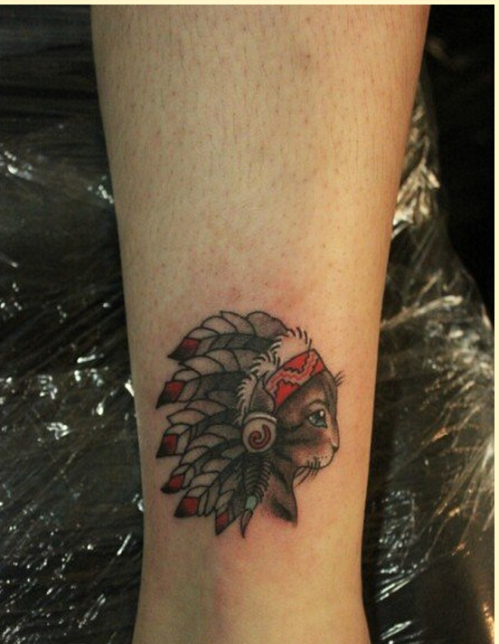 漂亮脚踝时尚印度安猫咪纹身图案图片