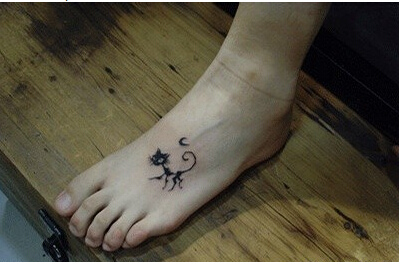 美女脚部漂亮好看的图腾猫咪纹身图案图片