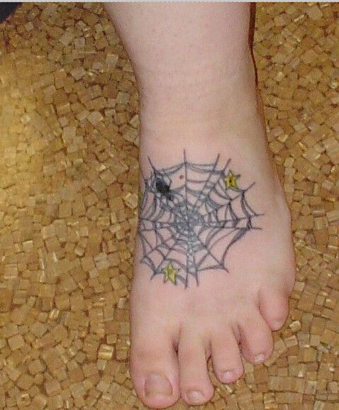 脚面上好看的黑色蜘蛛和蜘蛛网纹身图图片