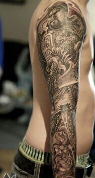 大气的关公花臂纹身