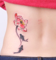美女腰部性感的鲤鱼莲花刺青