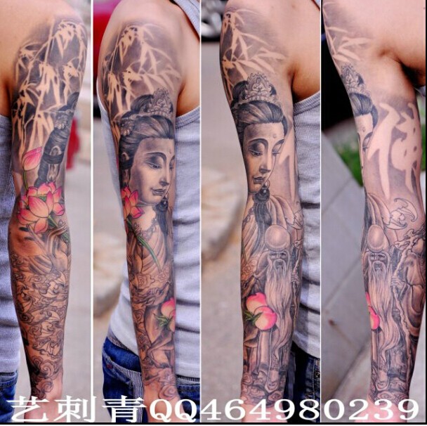 个性佛花臂纹身