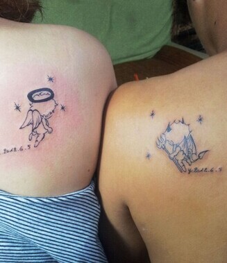 肩部个性的情侣纹身