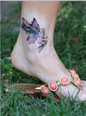 美女脚踝漂亮好看的小天使纹身图案图片