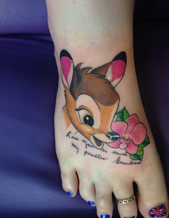 脚背手漂亮好看的彩色小鹿纹身图案图片