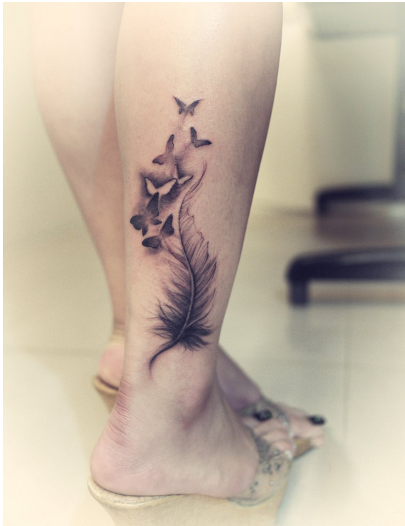 时尚女性脚踝精美好看的羽毛纹身图案图片